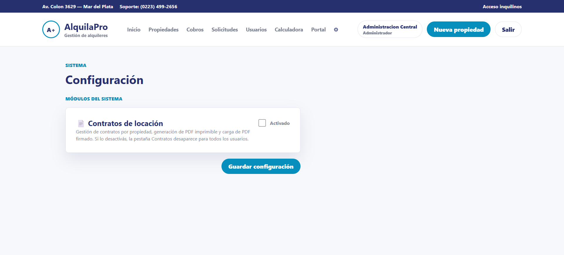 Configuración del sistema