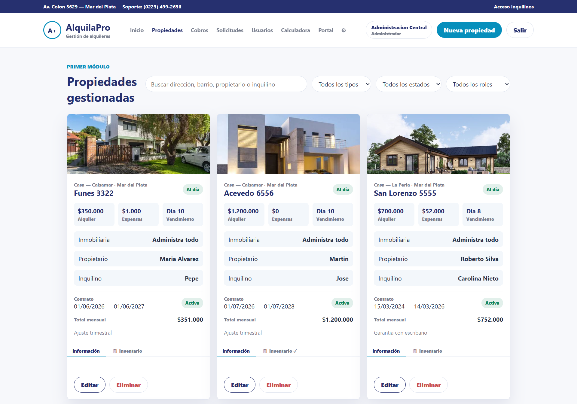 Propiedades gestionadas