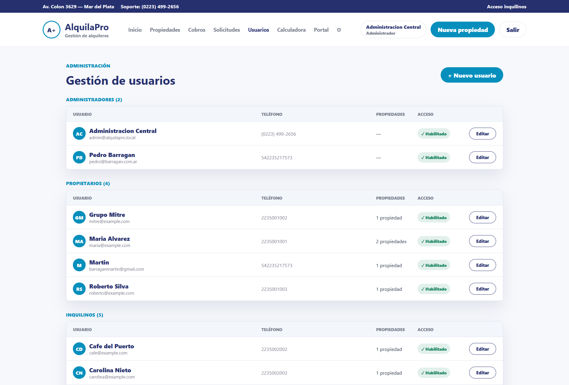 Gestión de usuarios